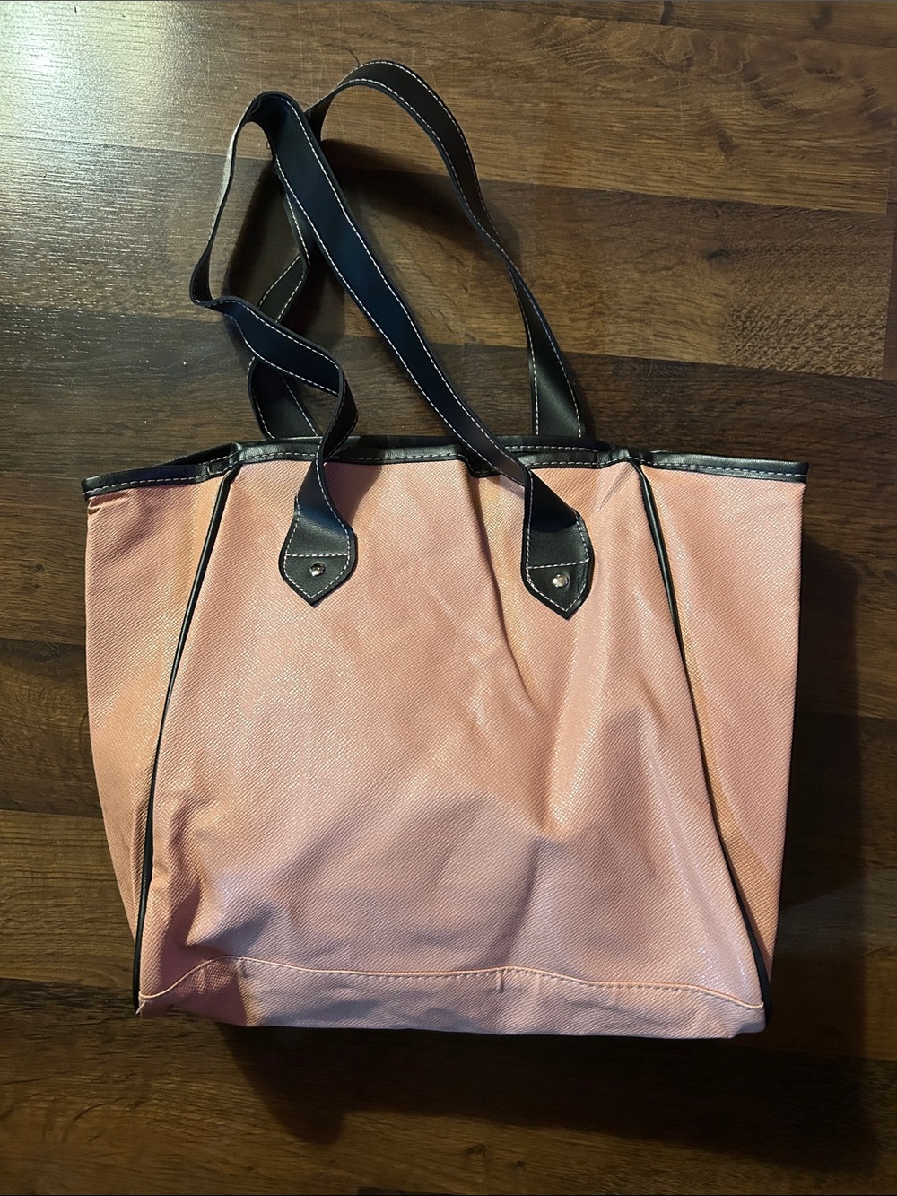 Pink Tote Bag with Black Trim - Women's Shoulder Tote